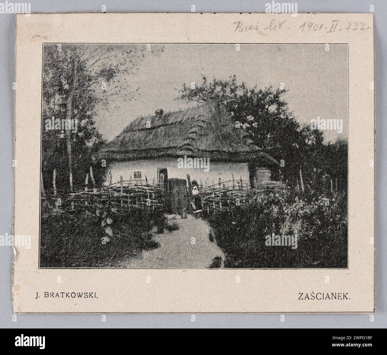 Riproduzione dell'illustrazione di J. Bratkowski "Zaścianek" pubblicata nel 1901 sulla rivista Literary Biesiada. Foto Stock