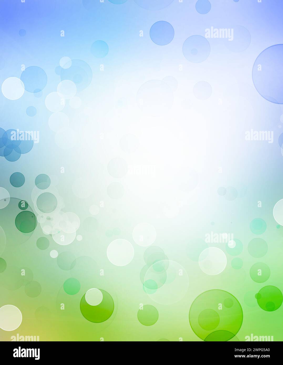 Bokeh cerchi verdi sfondo blu Foto Stock