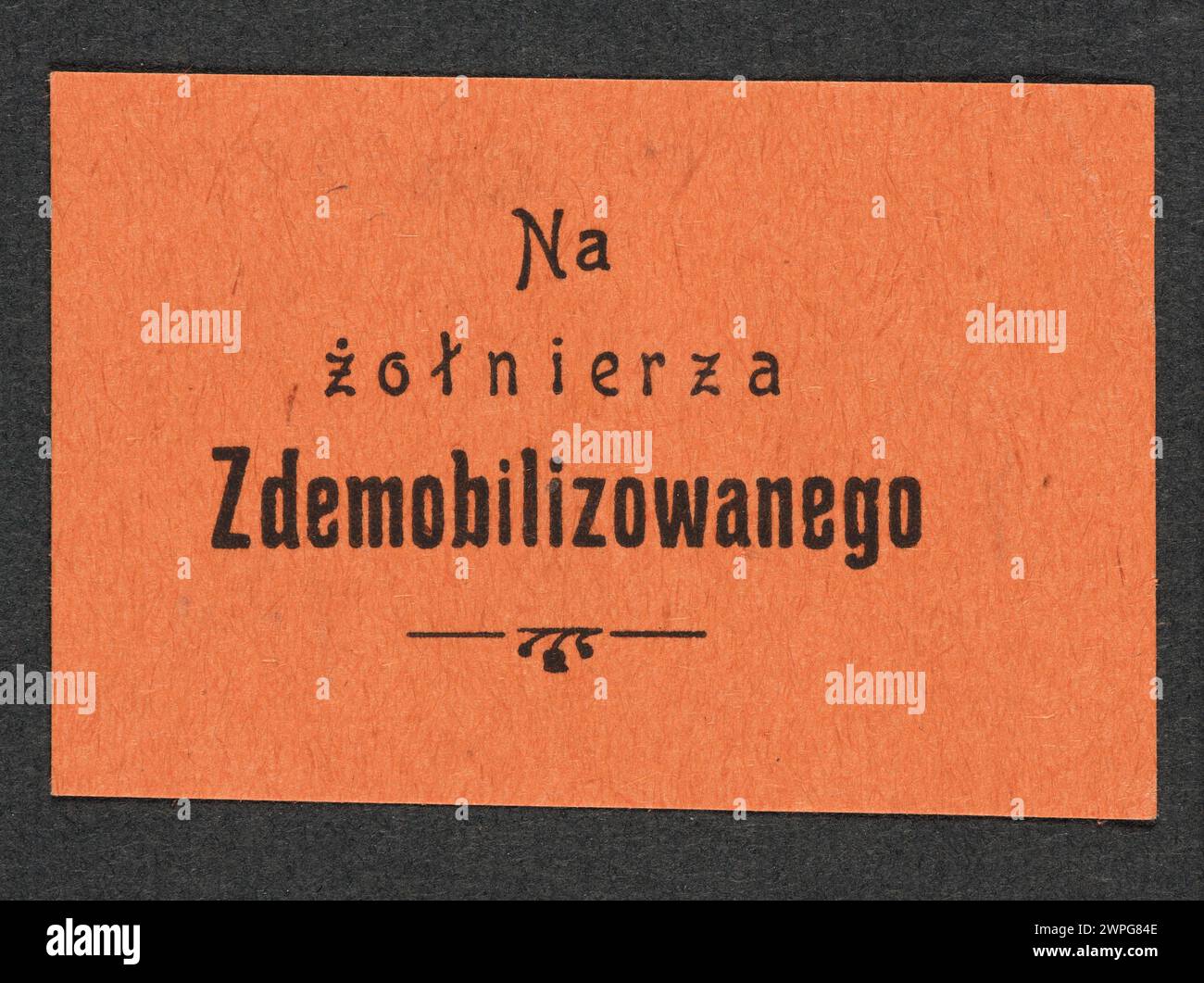 Stampa di case da c.1920 che mostra il testo a sostegno di un soldato smobilitato, con elementi di design stampati. Foto Stock