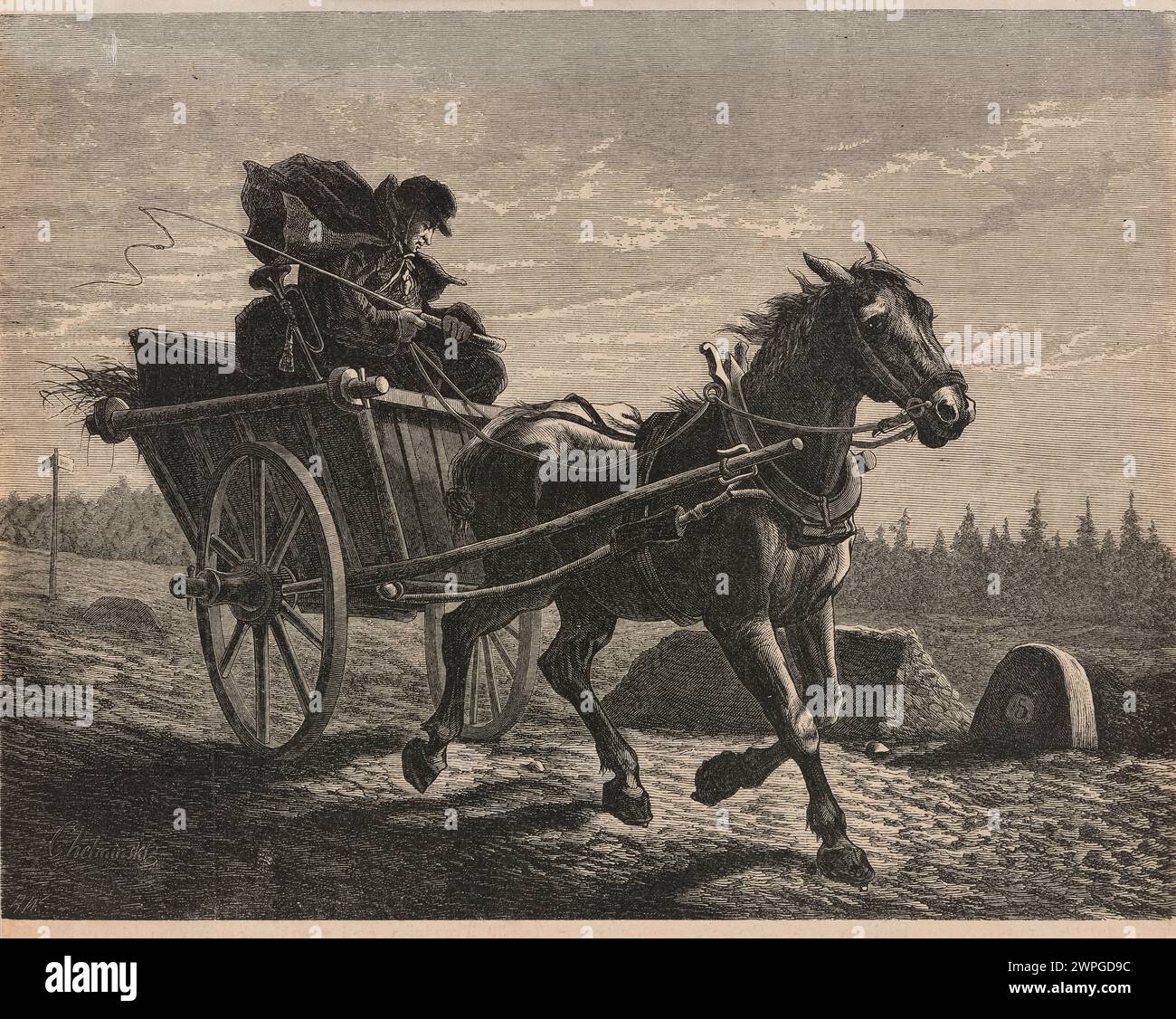 Raffigura un post di lettera pubblicato su Tygodnik Ilustrowany nel 1876, illustrato da Jan Chełmiński. Riflette la cultura europea della stampa e della pubblicazione del XIX secolo. Foto Stock