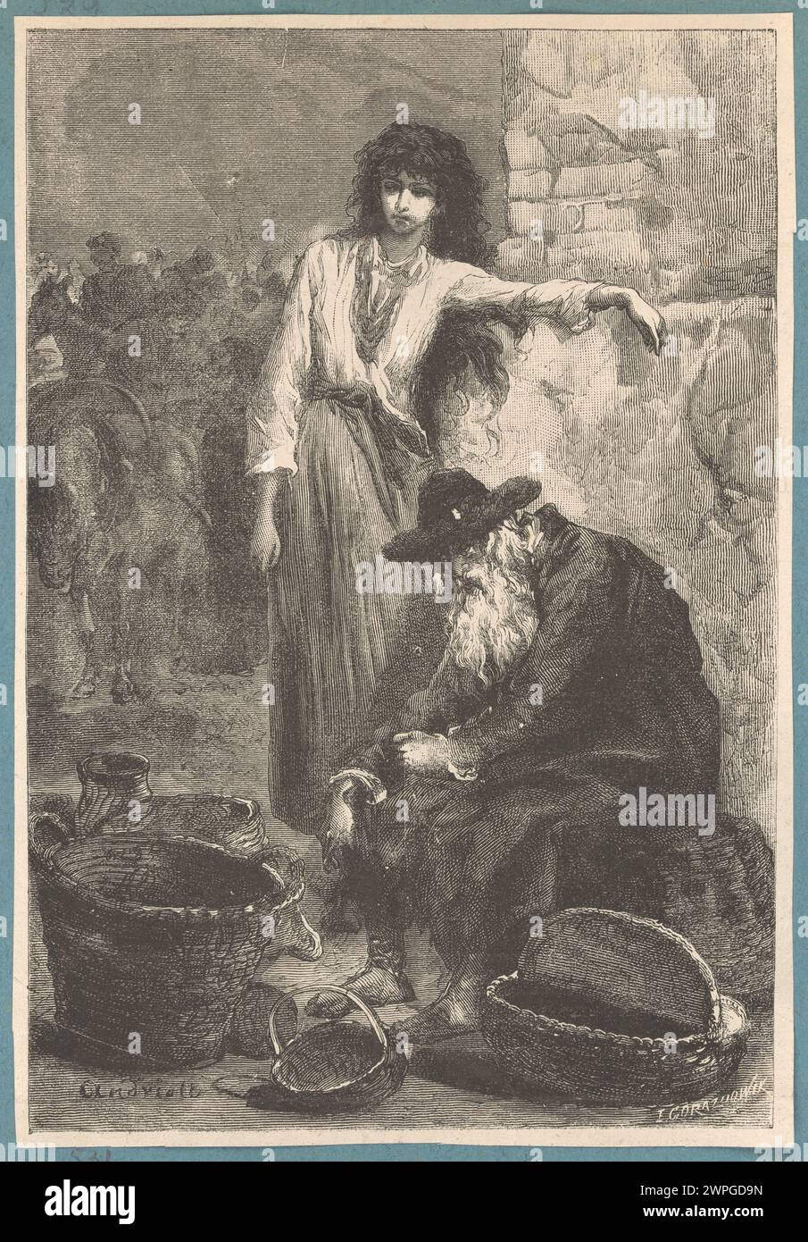 Gołda e Abel Karaim in fiera, illustrazione del romanzo di E. Orzeszkowa, Meir Ezofowicz, Varsavia 1879; "Kłosy" 1878, i, 360; Gorazdowski, Edoardo (1843-1901), Andriolli, Michał Elwiro (1836-1893); 1878 (1878-00-00-1878-00-00); Foto Stock