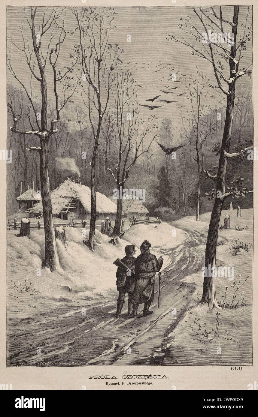 Illustrazione su legno intitolata "tentativo di felicità" di Brzozowski e Malinowski, pubblicata sulla rivista Kłosy nel 1882. Foto Stock