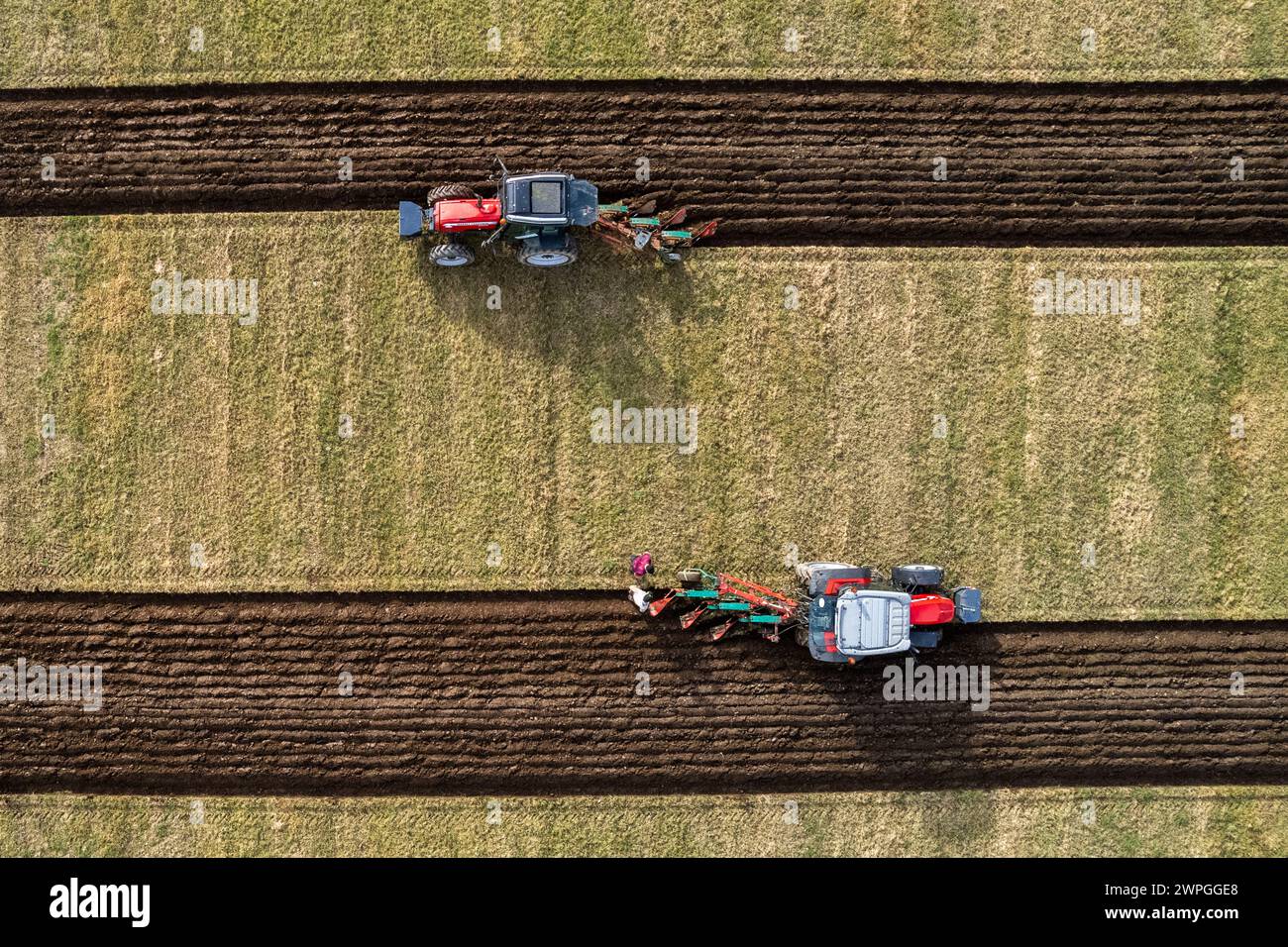 Foto aerea di una partita di aratura a Kilmeen, West Cork, Irlanda. Foto Stock