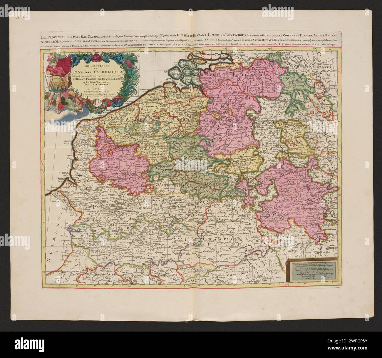 Les Provinces des Pays Bas Catholiques Distinguees Suiuant Qu'elles Sont Presentation Partegees Entre le Roy De France, le Roy d'Espagne, et les estats generaux des province-vnies; Schenck, Pieter (1660-1711), Valck, Gerard (1651 CARS 1652-1726), Janssonius, Johannes (1588-1664), Sanson, Nicolas (1600-1667); 1711 (1711-00-00-1711-00-00); Foto Stock