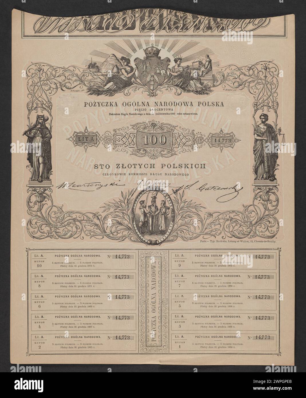 Un documento o un timbro del governo nazionale polacco del 1863, che riflette l'amministrazione ufficiale durante la rivolta di gennaio nella Polonia del Congresso. Foto Stock