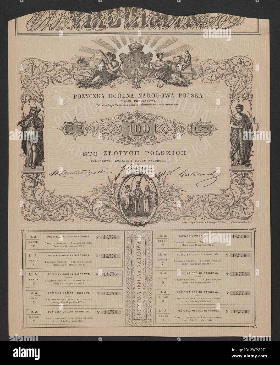 Un documento o un timbro del governo nazionale polacco del 1863, che riflette l'amministrazione ufficiale durante la rivolta di gennaio nella Polonia del Congresso. Foto Stock