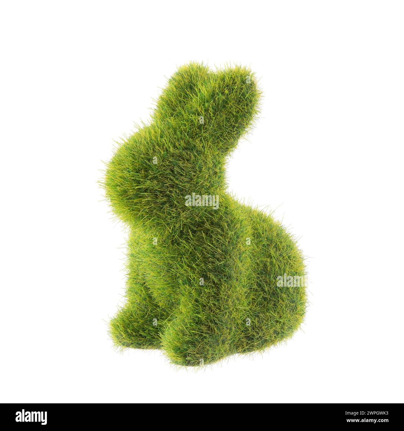 Statuetta di coniglio erba verde pasquale isolata su sfondo bianco Foto Stock