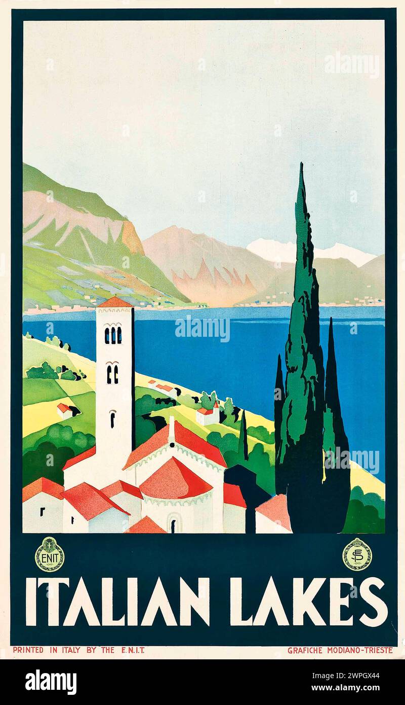 Poster di viaggio vintage per i laghi italiani 1928 Foto Stock