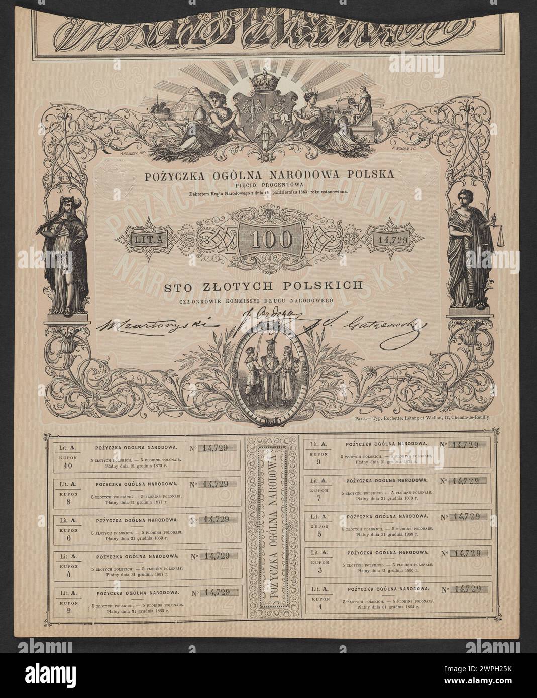 Un documento ufficiale del 1863 relativo al governo nazionale polacco, che mostra la governance e la struttura amministrativa. Foto Stock