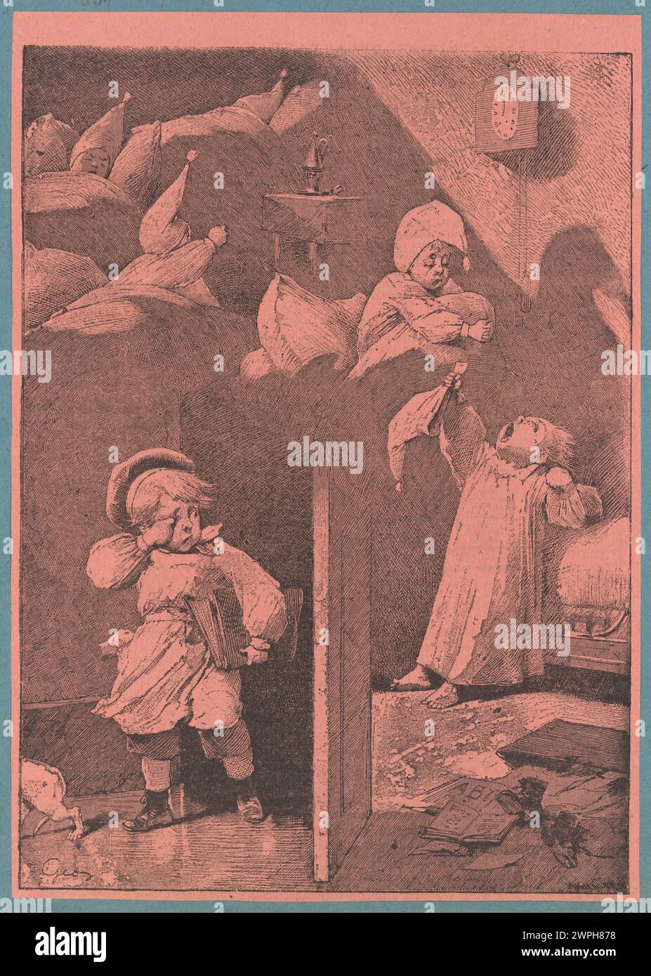 Illustrazione "sogno del bambino" di Jean Geoffroy, creata tra il 1889 e il 1900, raffigurante un bambino in una scena immaginativa o onirica. Foto Stock