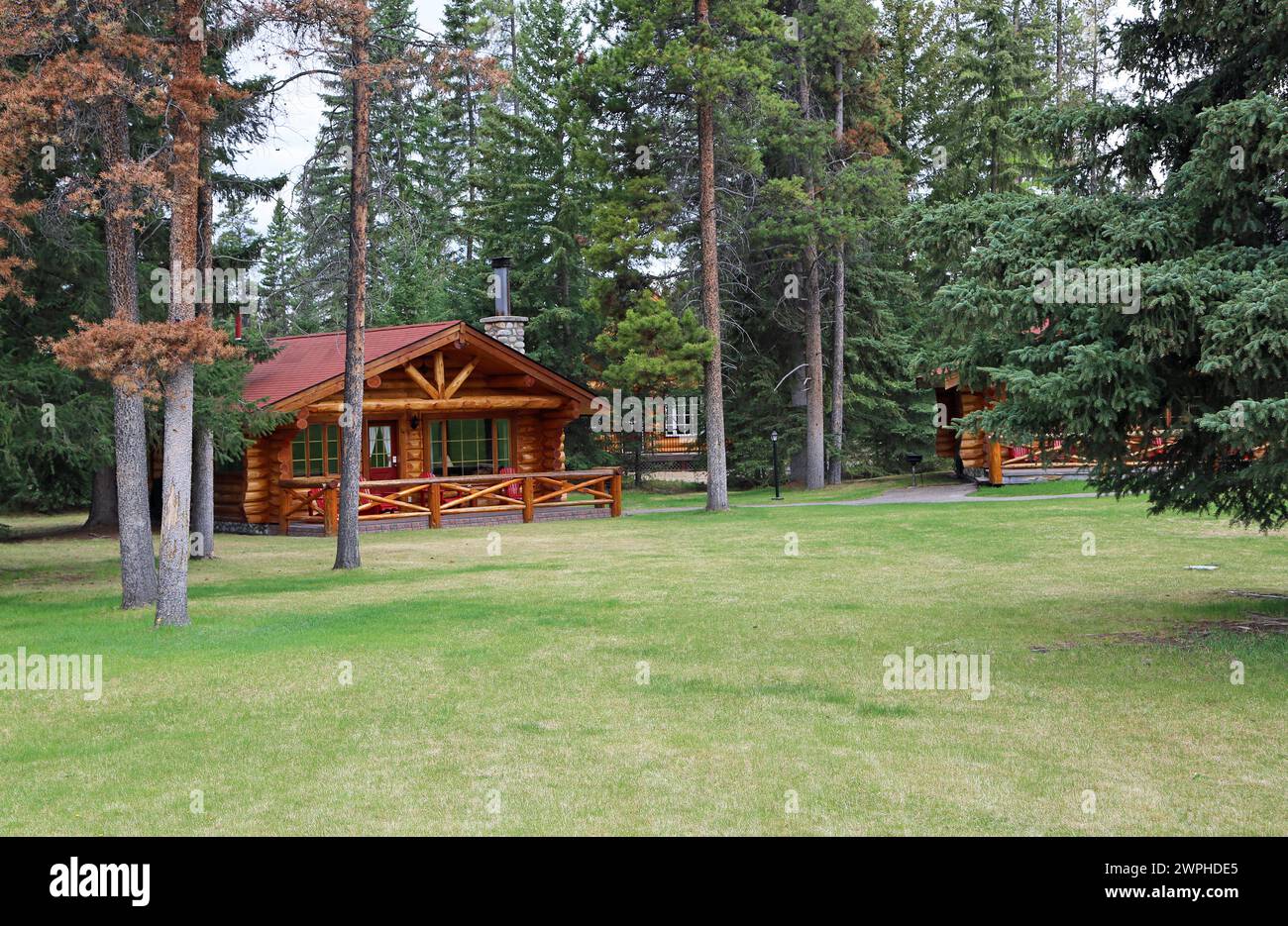 Paesaggio con Log House, Canada Foto Stock