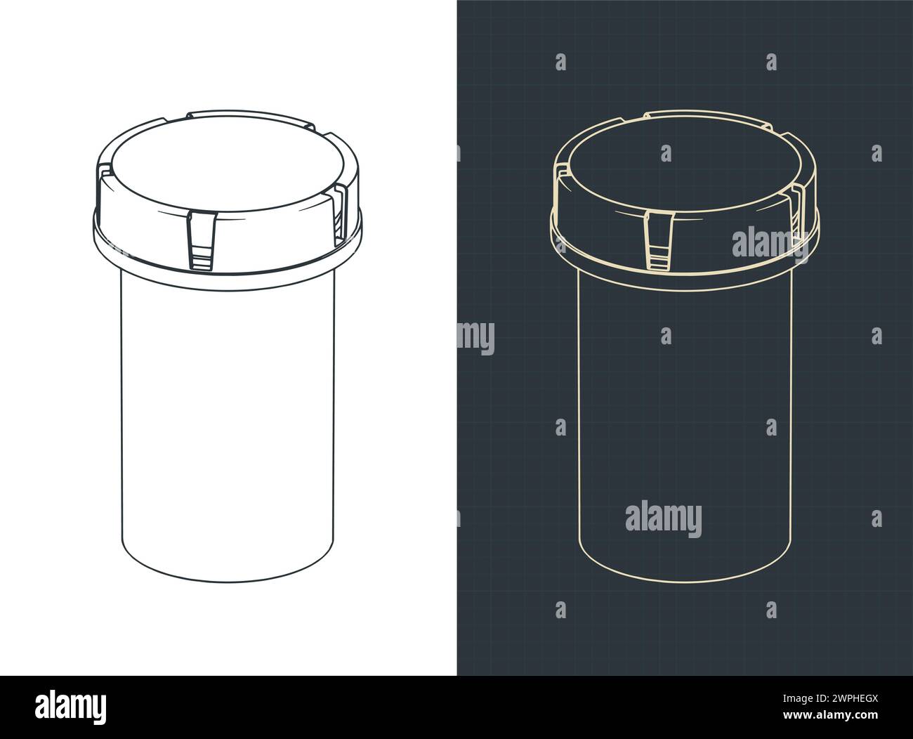 Illustrazione vettoriale stilizzata dei progetti di un vaso di pillole Illustrazione Vettoriale