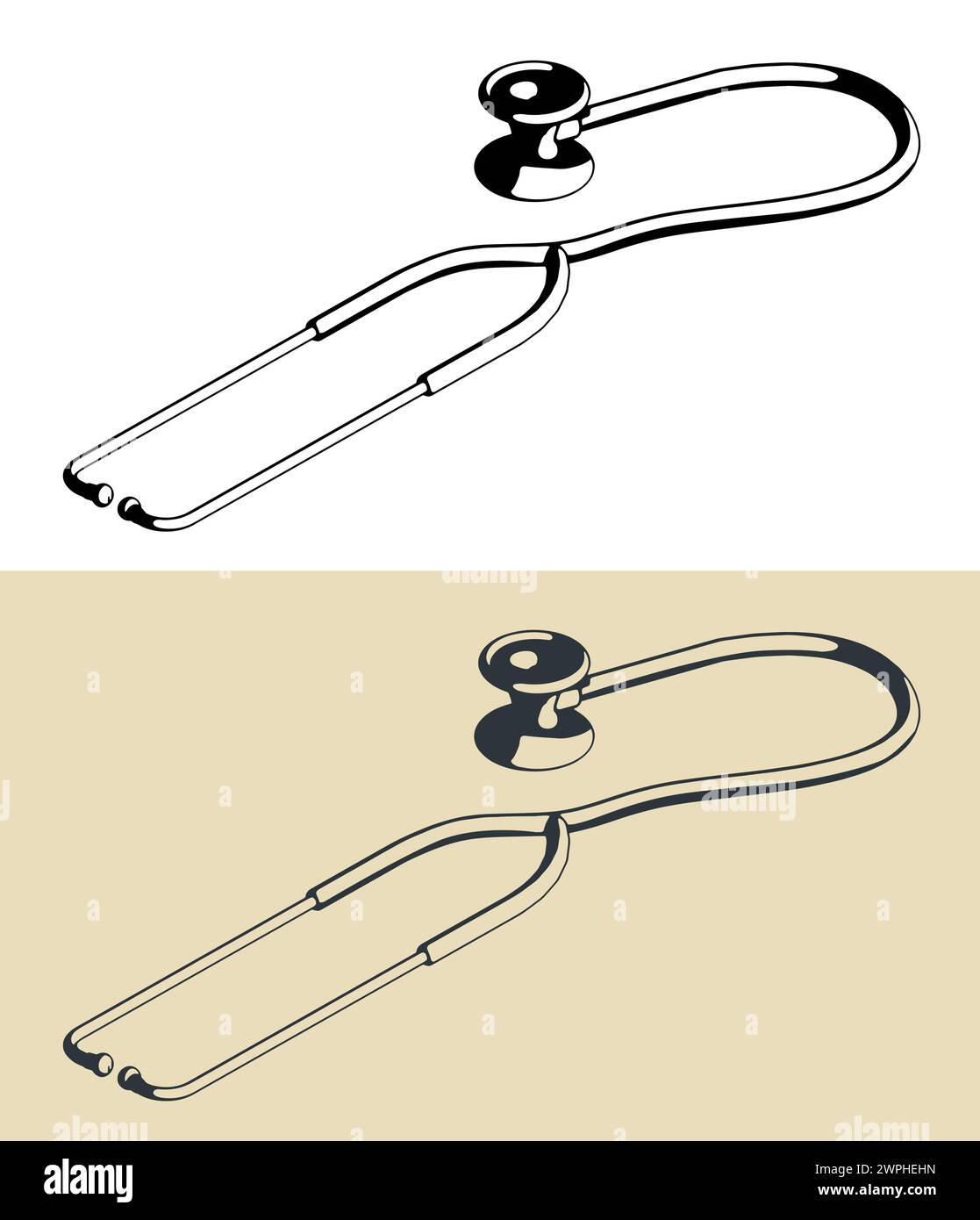 Illustrazioni vettoriali stilizzate di uno stetoscopio Illustrazione Vettoriale
