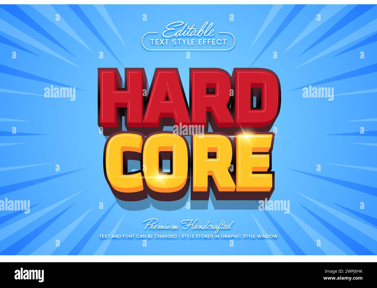Stile grafico effetto testo vettoriale 3D hard core. Titolo vettoriale e modello di titolo modificabili. Illustrazione Vettoriale