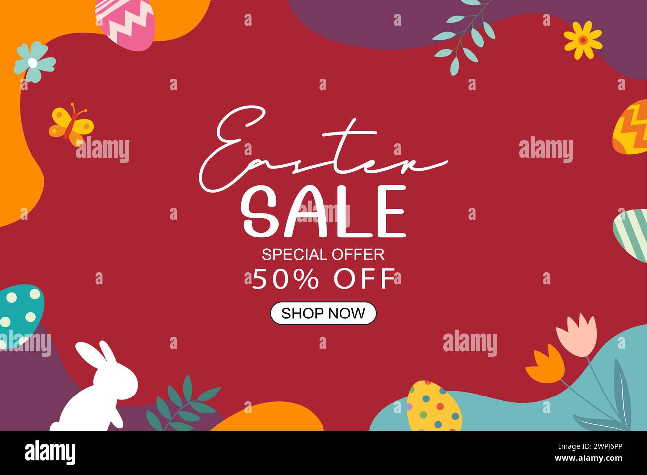 Modello di design per striscioni di Pasqua con uova colorate. Da utilizzare per social media, pubblicità, volantini, poster, brochure, buono sconto. Illustrazione Vettoriale