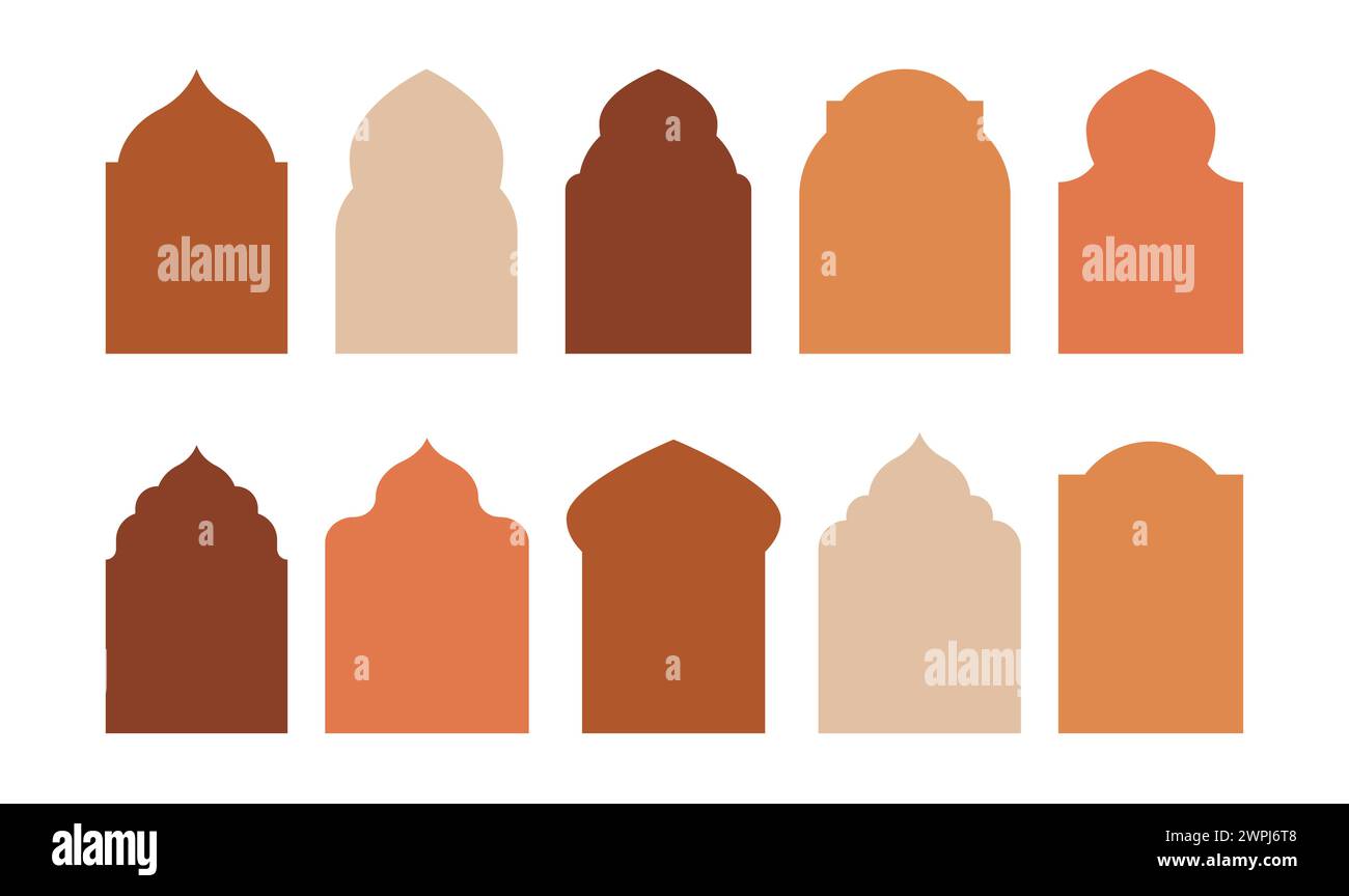 Finestre Islamiche e ramadan kareem in stile orientale. Bordo e cornice con moderna sagoma boho. Illustrazione Vettoriale