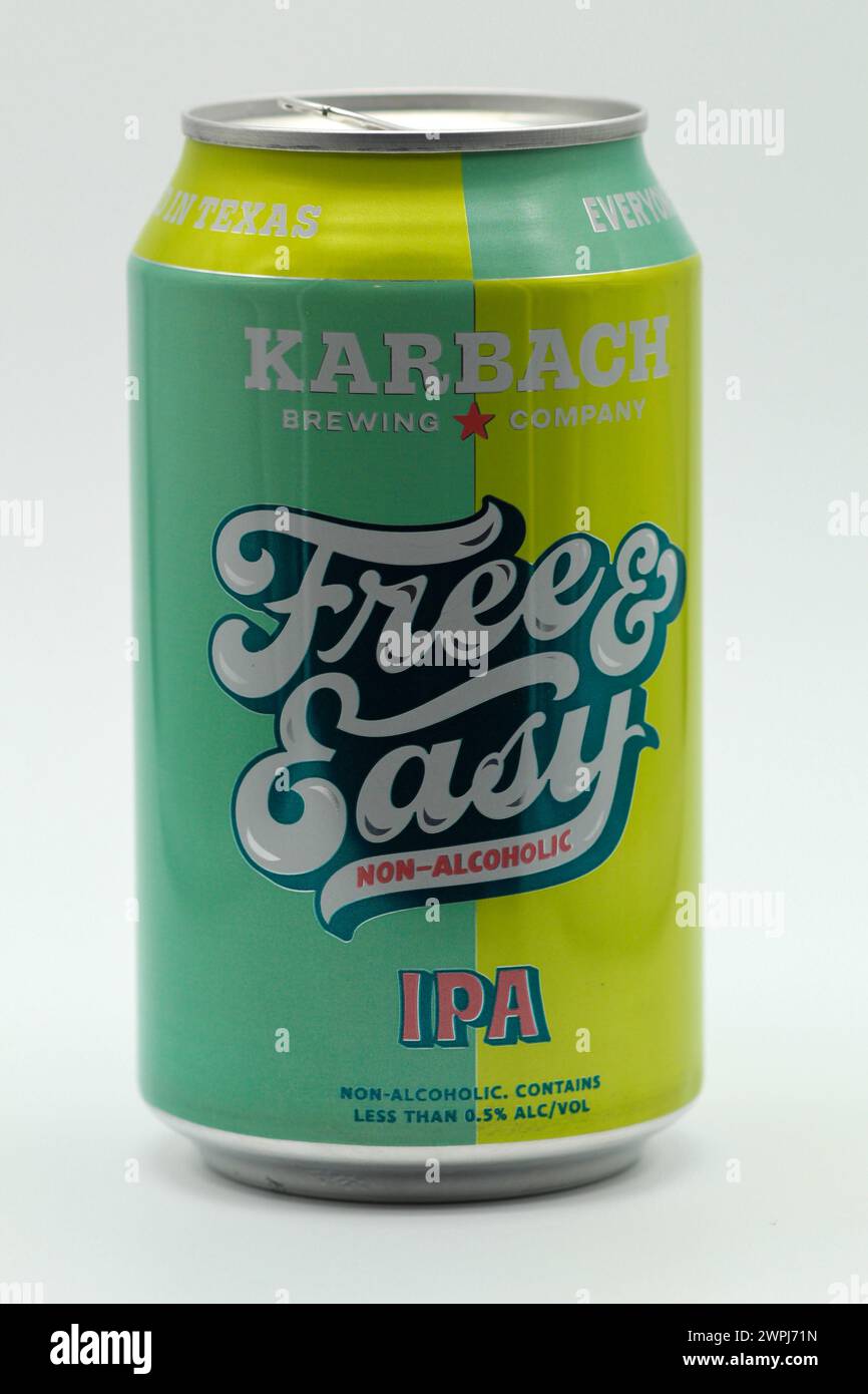 Lattina di birra artigianale IPA analcolica a marchio Karbach Foto Stock