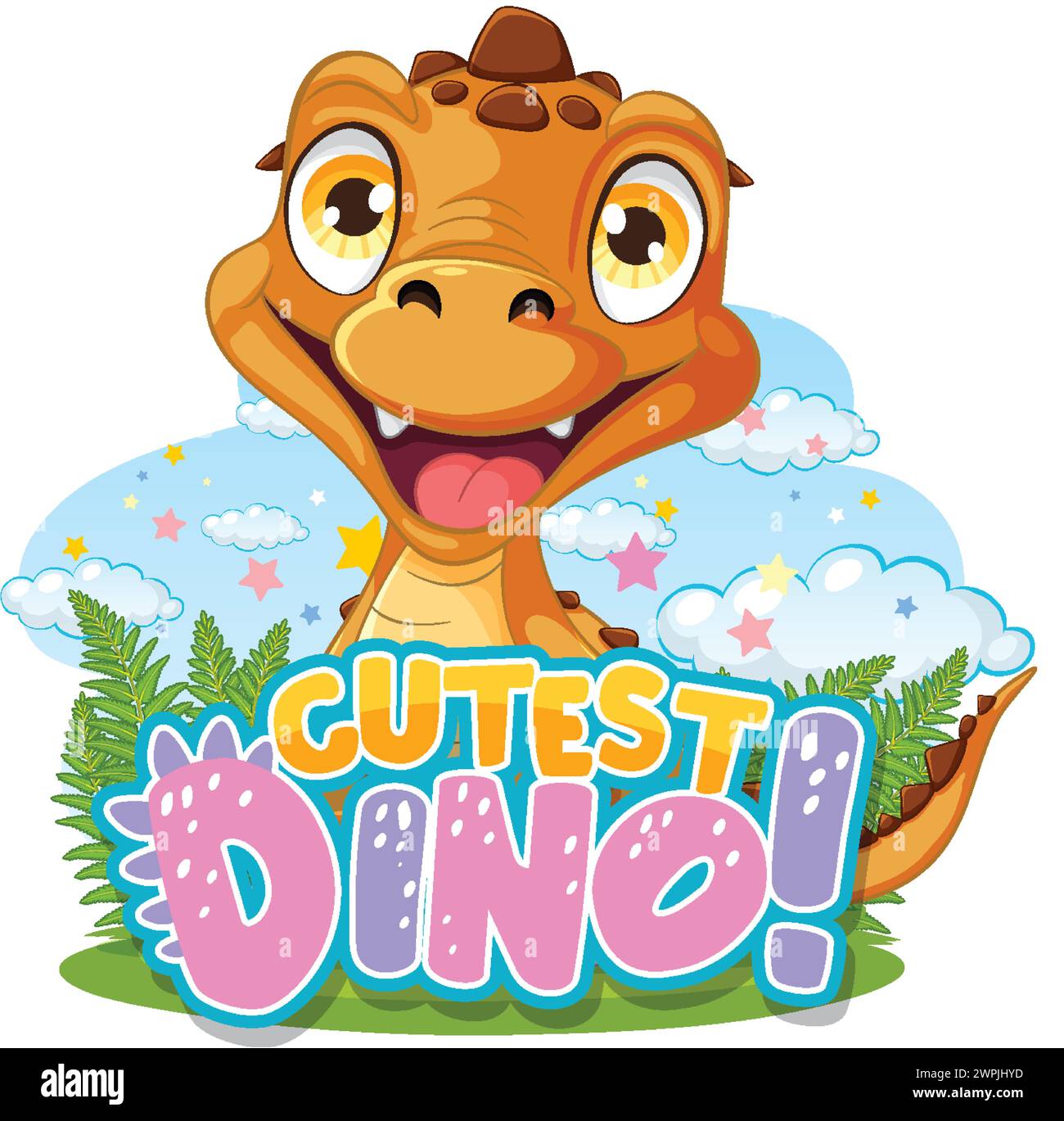 Dinosauro allegro in un ambiente colorato e stravagante Illustrazione Vettoriale