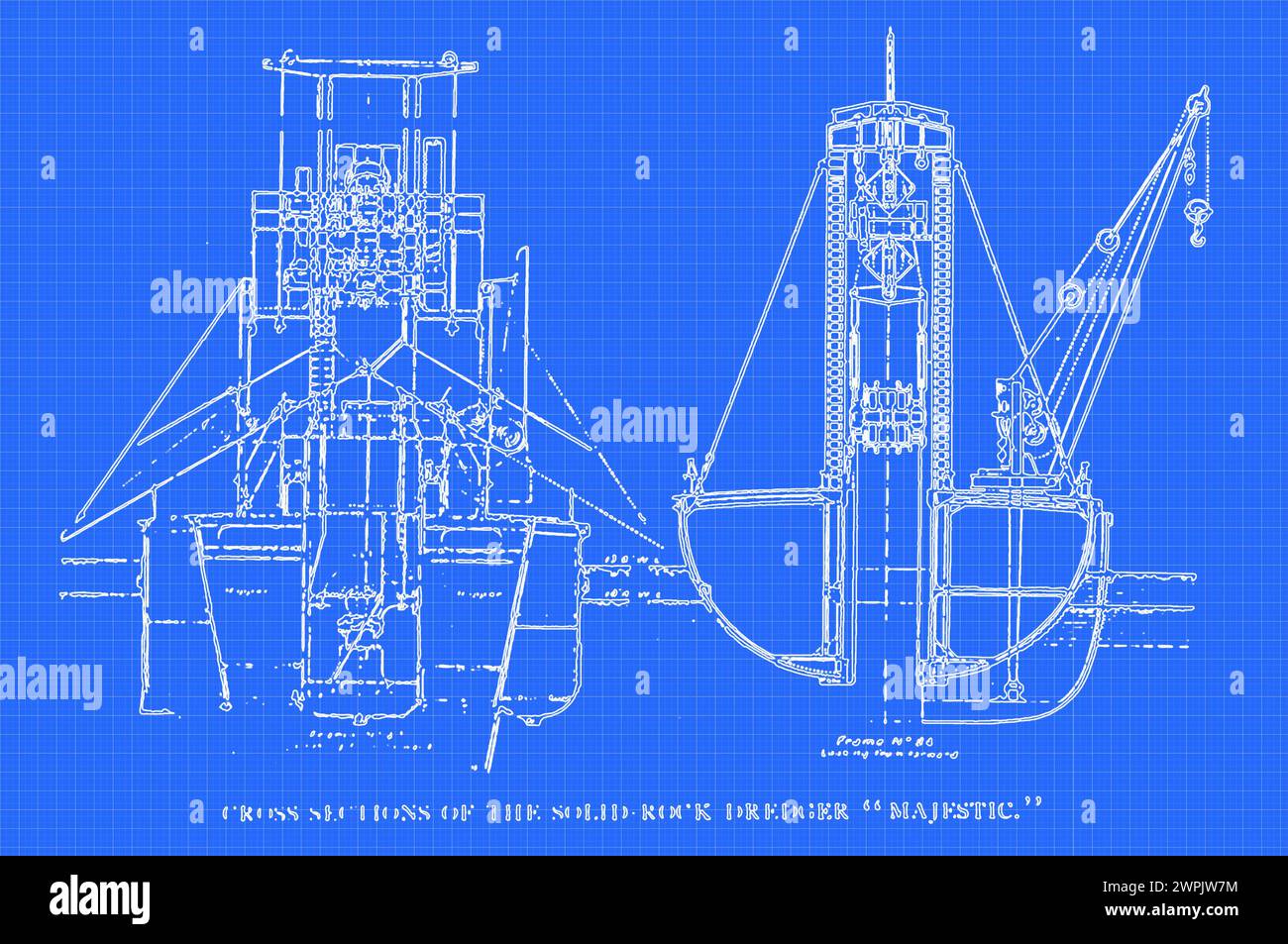 Solid Rock Dredge Majestic - sezione trasversale dell'articolo DRAGHE MARITTIME EUROPEE E DRAGAGGIO IN ACQUE PROFONDE. PARTE 1 TIPI DI APPARECCHI E COSTI DI FUNZIONAMENTO. Di E. L. Corthell della rivista Engineering dedicata al progresso industriale volume XV 1898 The Engineering Magazine Co Foto Stock