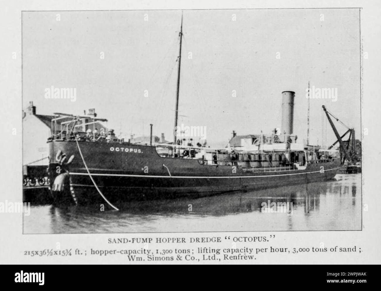 Sand Pump Hopper Dredge " Octopus " dall'articolo DRAGHE MARITTIME EUROPEE E DRAGAGGIO DEEPWATER. PARTE 1 TIPI DI APPARECCHI E COSTI DI FUNZIONAMENTO. Di E. L. Corthell della rivista Engineering dedicata al progresso industriale volume XV 1898 The Engineering Magazine Co Foto Stock