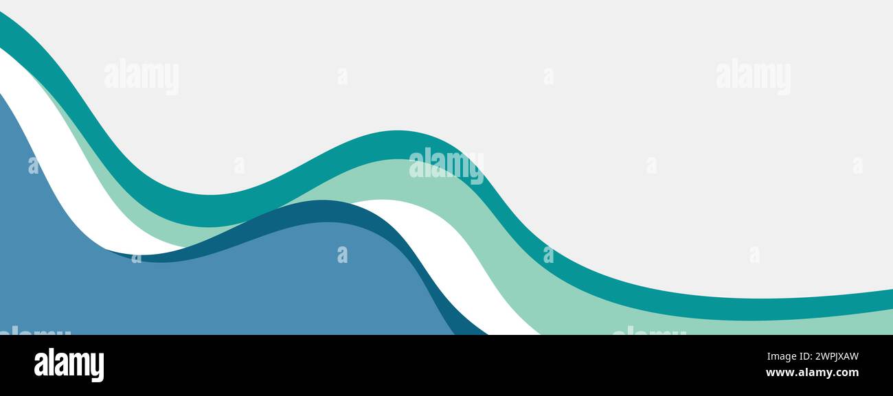 Modello per striscioni in acciaio astratto blu e verde acqua con forme curve di sfondo dinamiche. Banner per webinar aziendali moderno di colore turchese scuro, Web design, brochure Illustrazione Vettoriale