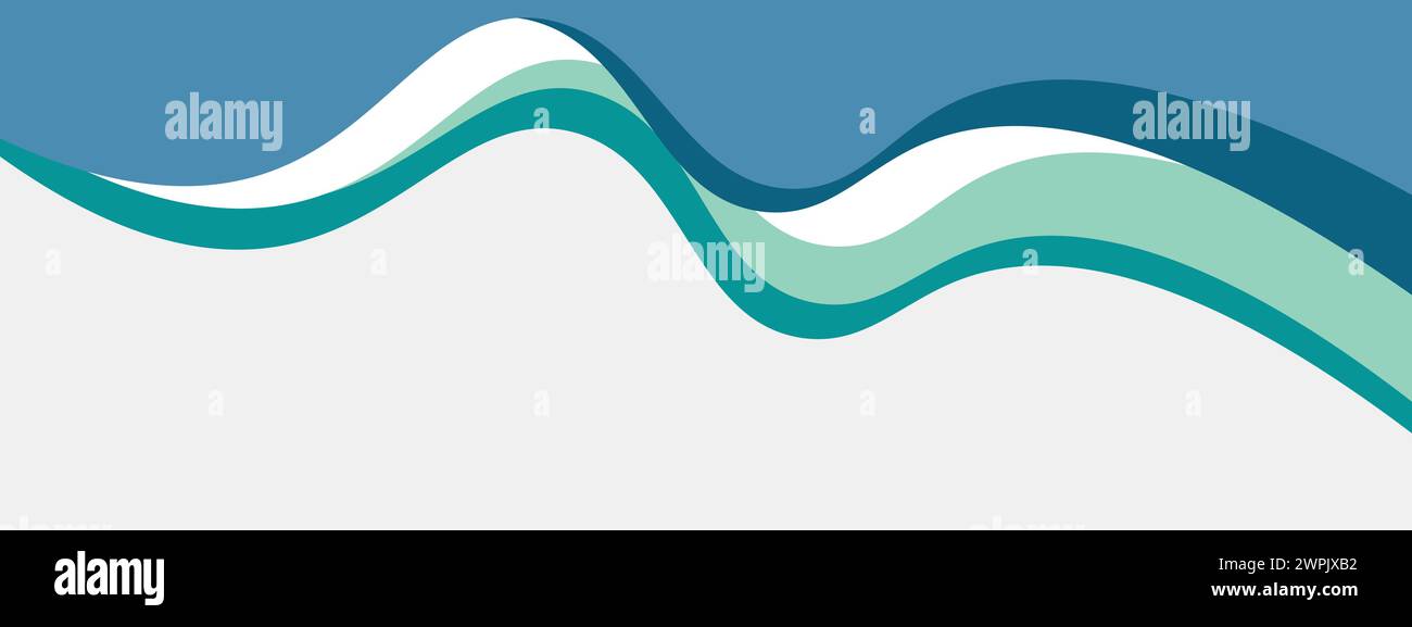 Modello per striscioni in acciaio astratto blu e verde acqua con forme curve di sfondo dinamiche. Banner per webinar aziendali moderno di colore turchese scuro, Web design, brochure Illustrazione Vettoriale