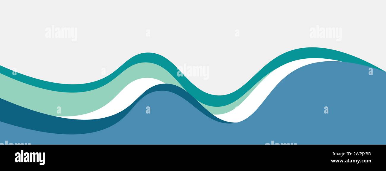 Modello per striscioni in acciaio astratto blu e verde acqua con forme curve di sfondo dinamiche. Banner per webinar aziendali moderno di colore turchese scuro, Web design, brochure Illustrazione Vettoriale