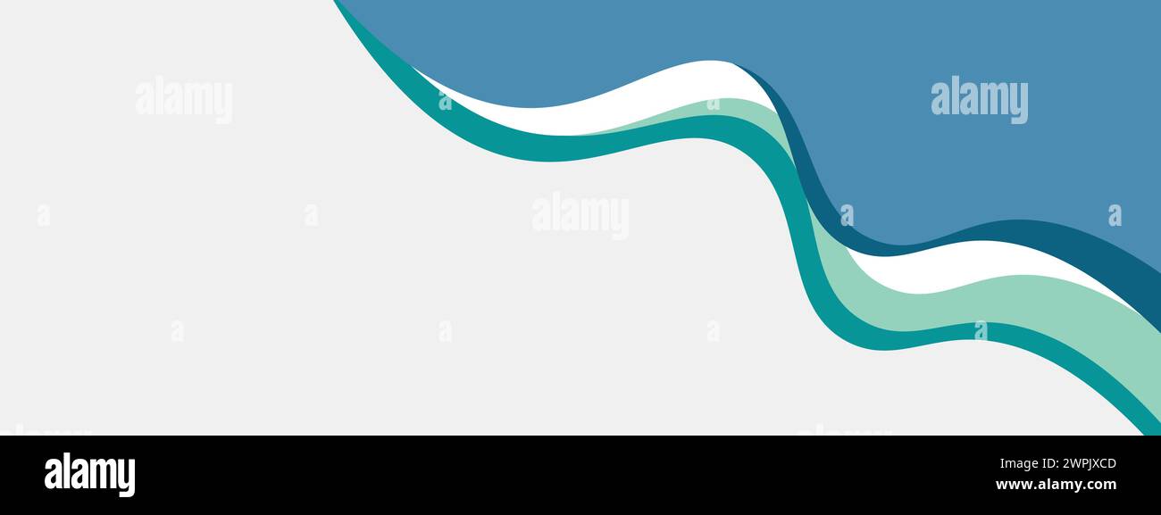 Modello per striscioni in acciaio astratto blu e verde acqua con forme curve di sfondo dinamiche. Banner per webinar aziendali moderno di colore turchese scuro, Web design, brochure Illustrazione Vettoriale