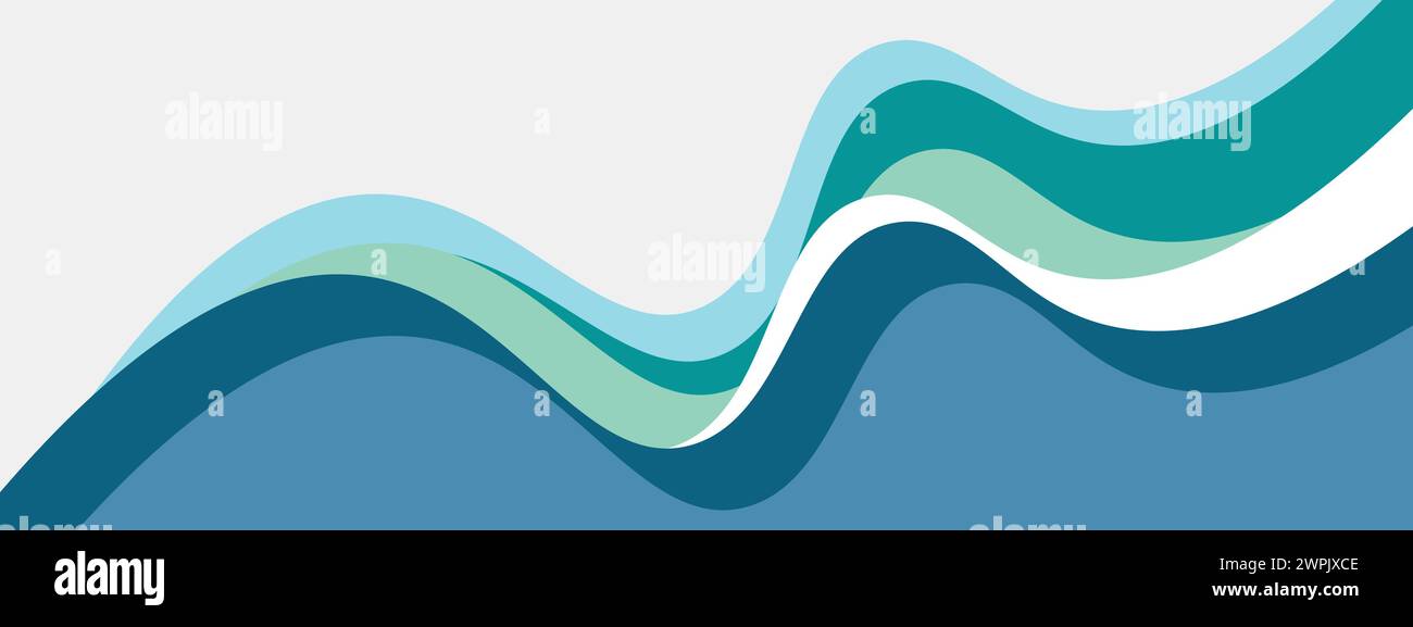 Modello per striscioni in acciaio astratto blu e verde acqua con forme curve di sfondo dinamiche. Banner per webinar aziendali moderno di colore turchese scuro, Web design, brochure Illustrazione Vettoriale