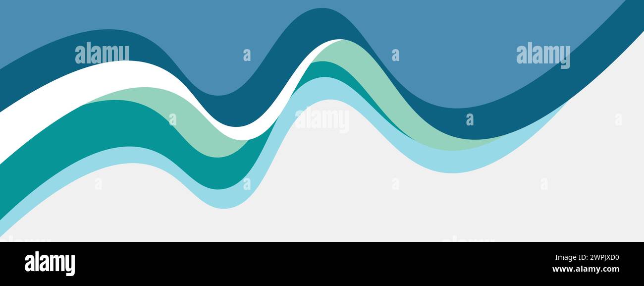 Modello per striscioni in acciaio astratto blu e verde acqua con forme curve di sfondo dinamiche. Banner per webinar aziendali moderno di colore turchese scuro, Web design, brochure Illustrazione Vettoriale