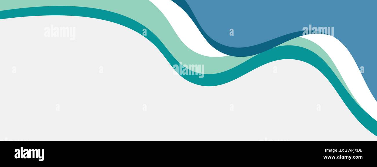 Modello per striscioni in acciaio astratto blu e verde acqua con forme curve di sfondo dinamiche. Banner per webinar aziendali moderno di colore turchese scuro, Web design, brochure Illustrazione Vettoriale