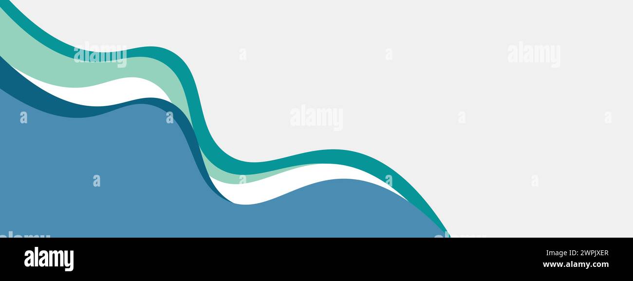 Modello per striscioni in acciaio astratto blu e verde acqua con forme curve di sfondo dinamiche. Banner per webinar aziendali moderno di colore turchese scuro, Web design, brochure Illustrazione Vettoriale