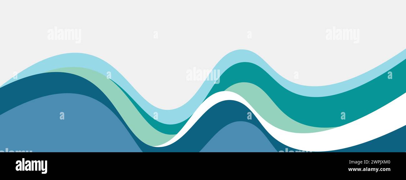 Modello per striscioni in acciaio astratto blu e verde acqua con forme curve di sfondo dinamiche. Banner per webinar aziendali moderno di colore turchese scuro, Web design, brochure Illustrazione Vettoriale