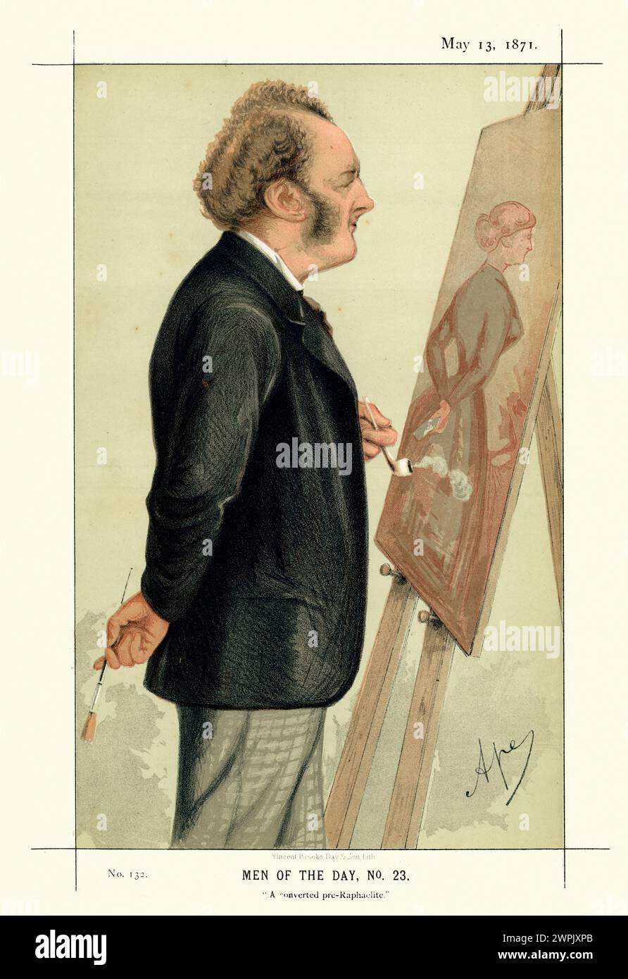 Caricatura vittoriana di John Everett Millais. Di Ape (Carlo Pellegrini). Un pittore e illustratore inglese che fu uno dei fondatori del Pre-Rap Foto Stock