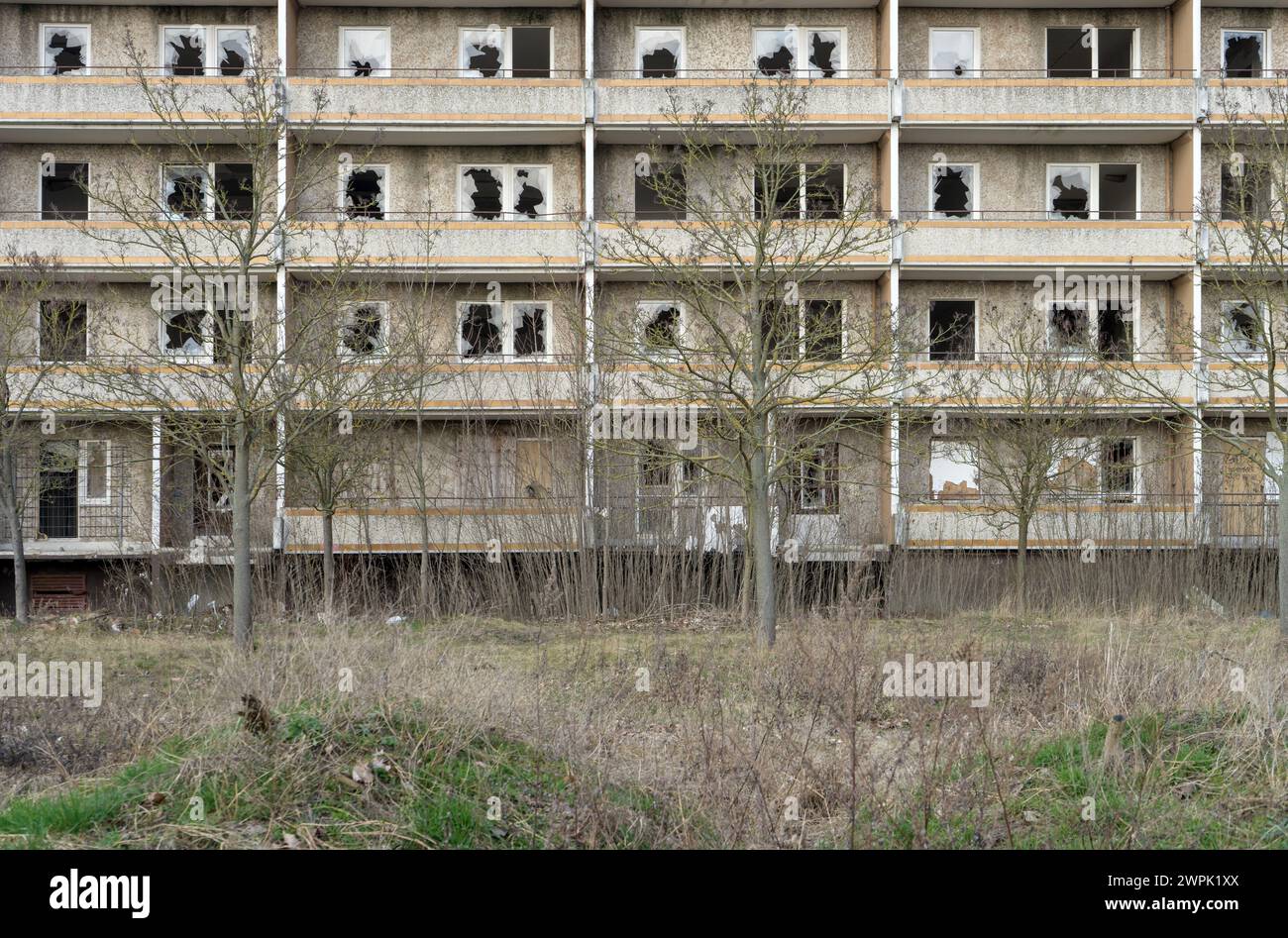 Condominio vacante e abbandonato a Stendal, Sassonia-Anhalt, Germania Foto Stock