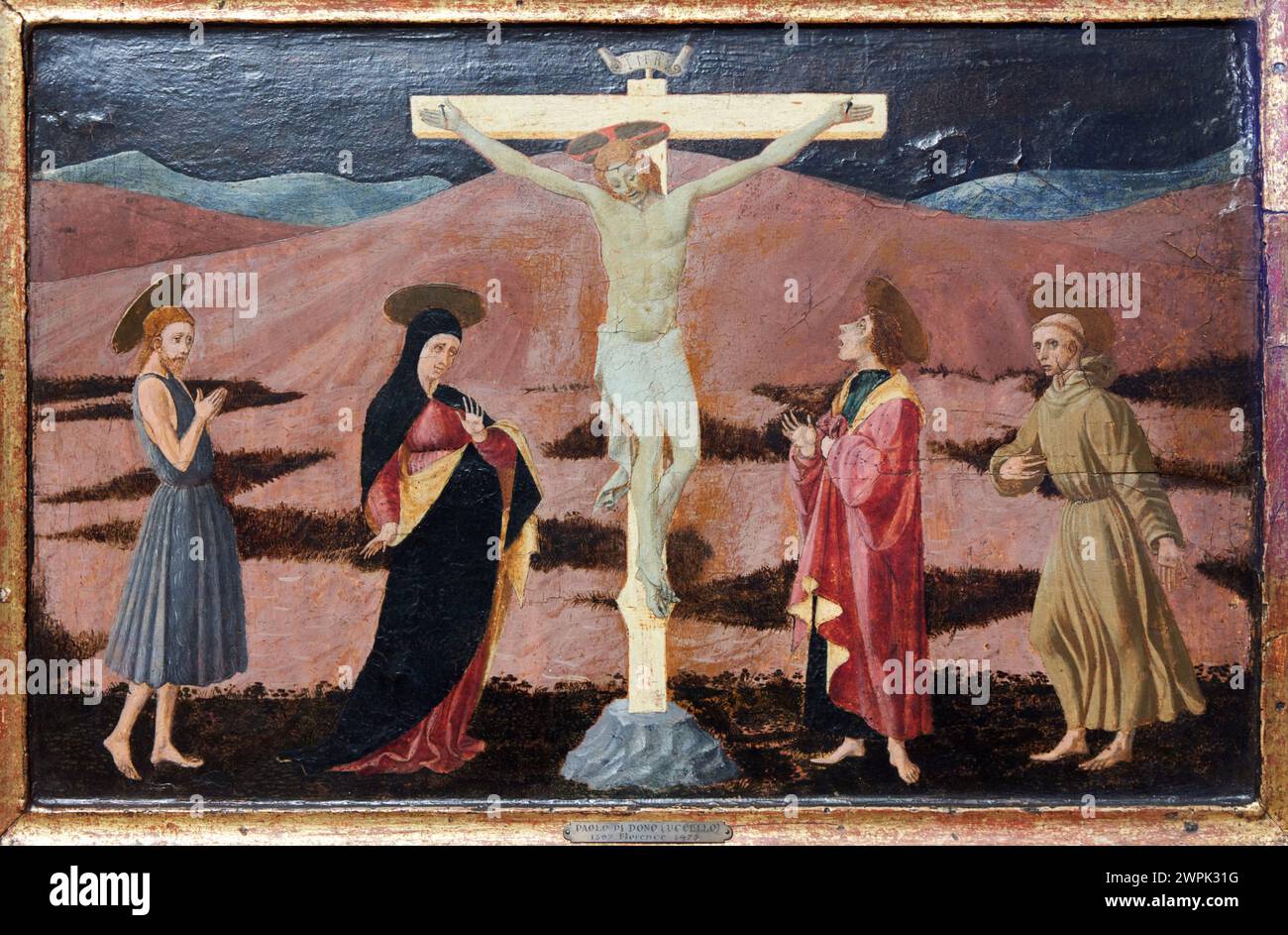 Paolo uccello (Florencia, hacia 1397-1475), la Crocifissione con la Vergine, San Giovanni Battista, San Giovanni Evangelista e San Francesco, Haci Foto Stock