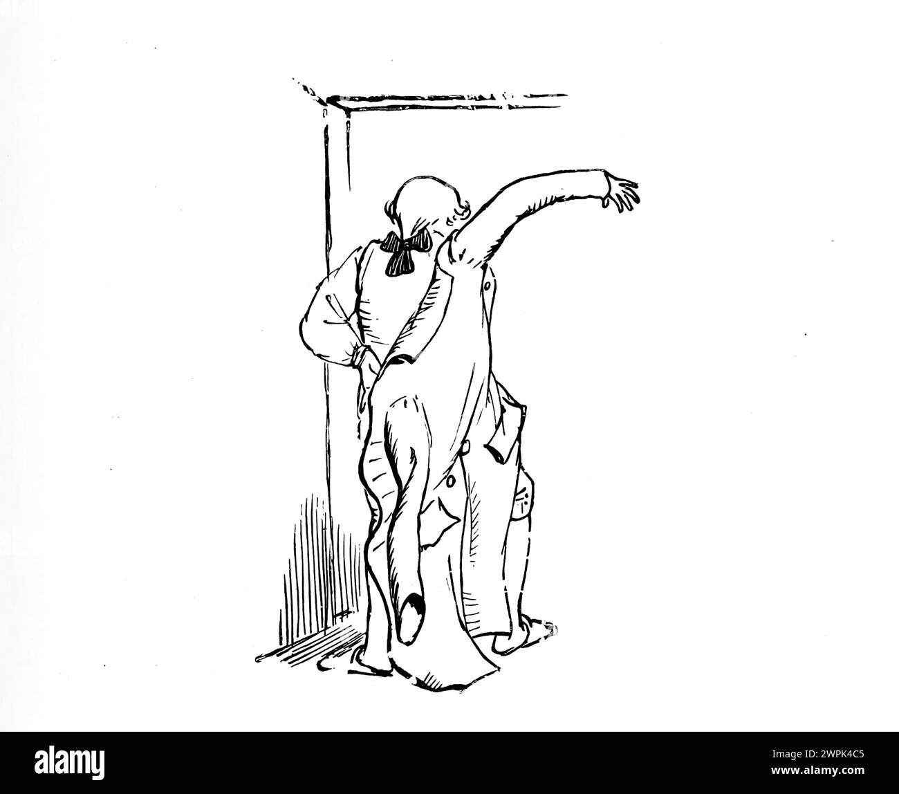 MAD Dog un poema di Oliver Goldsmith illustrato da Randolph Caldecott, 'An Elegy on the Death of A Mad Dog' di Oliver Goldsmith è un poema satirico che impiega ironia e umorismo per criticare l'ipocrisia e la superficialità della società. Il poema riflette l'enfasi dell'Illuminismo sulla ragione e lo scetticismo. Satira la cieca adesione alla tradizione e la tendenza a giudicare gli altri sulla base delle apparenze piuttosto che del vero carattere. Foto Stock