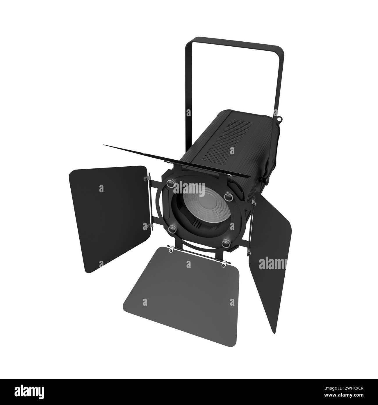 Angolo frontale del dispositivo di illuminazione nero da studio Foto Stock
