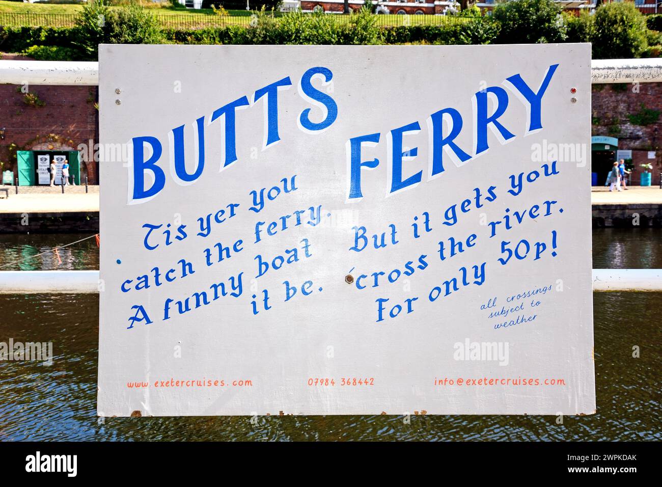 Cartello Butts Ferry sul bordo del fiume exe, Exeter, Devon, Regno Unito, Europa. Foto Stock