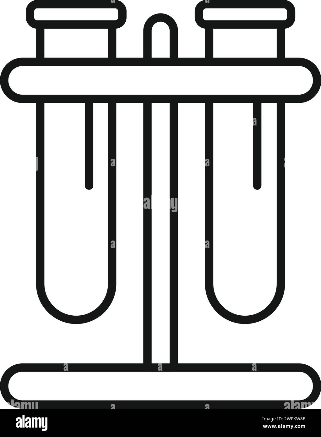 Vettore di contorno dell'icona dello stativo del laboratorio delle provette. Materiale scientifico. Formula virus medico Illustrazione Vettoriale