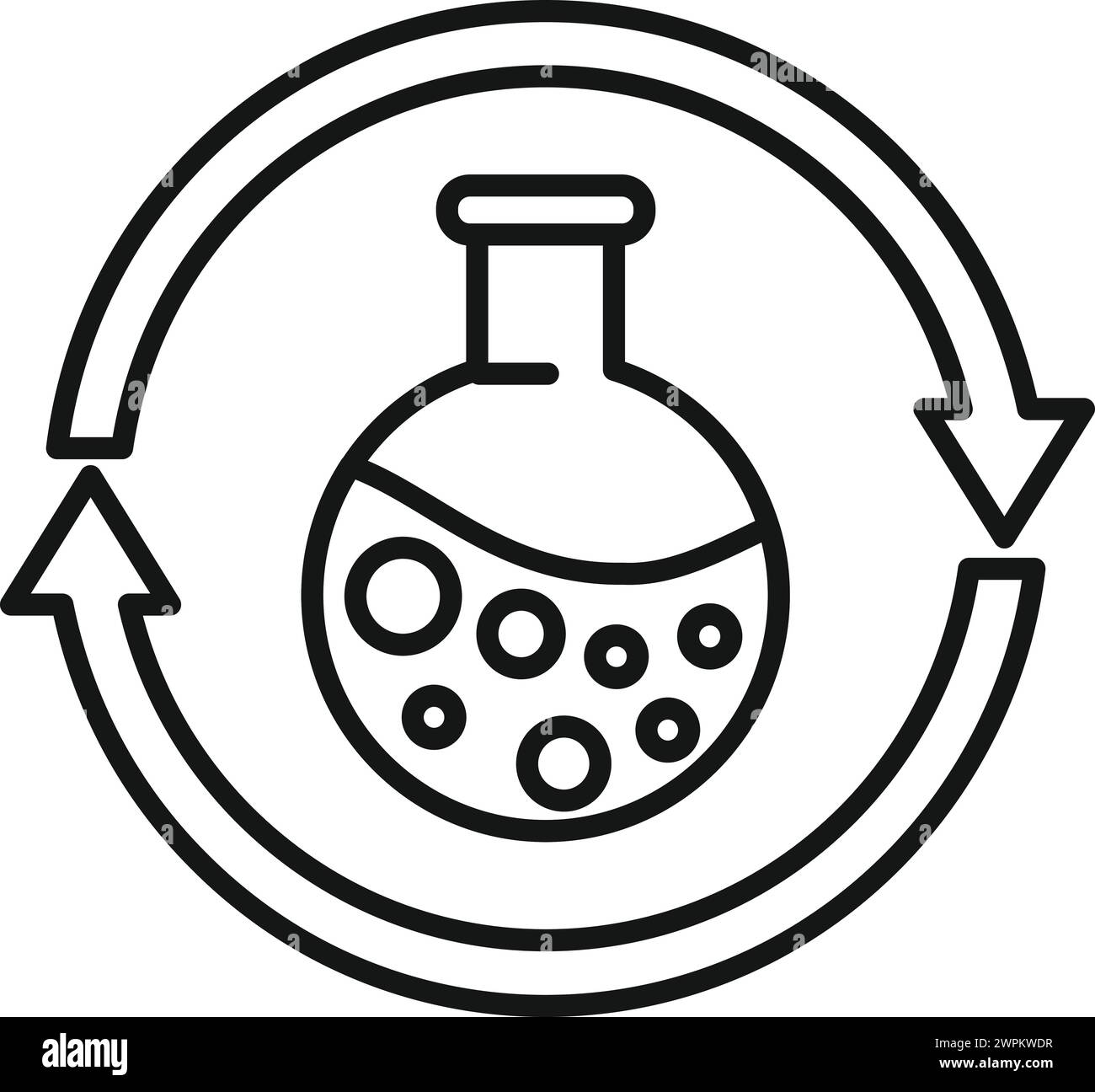 Cambiare il vettore del contorno dell'icona del flacone chimico. Studiare il virus. Laboratorio per matracci per chimica Illustrazione Vettoriale