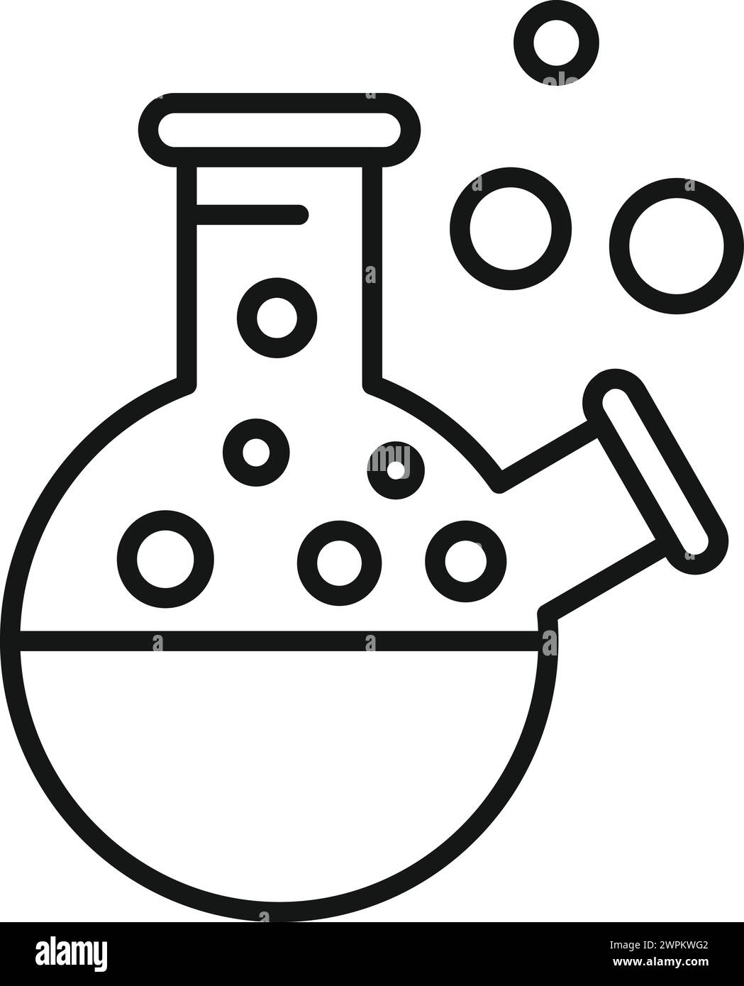 Vettoriale del contorno dell'icona di un pallone chimico rotondo. Studiare la molecola. Scoperta del sangue Illustrazione Vettoriale