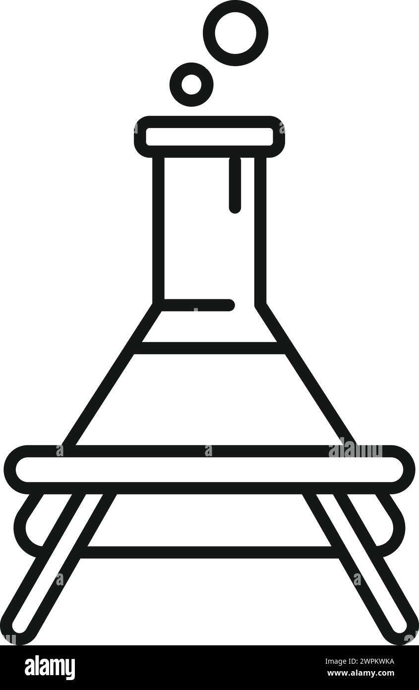 Vettore contorno icona matraccio in fase di ebollizione. Studiare la qualità del tubo. Una scoperta solitaria Illustrazione Vettoriale