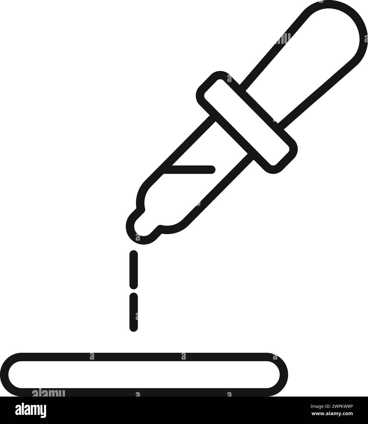Vettore contorno icona contagocce esperimento di laboratorio. Studio genetico. Formula di laboratorio per test Illustrazione Vettoriale