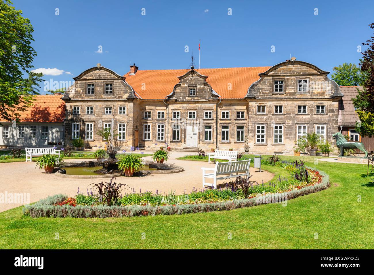Piccolo castello con giardini terrazzati, Blankenburg, Harz, Sassonia-Anhalt, Germania, Europa Foto Stock