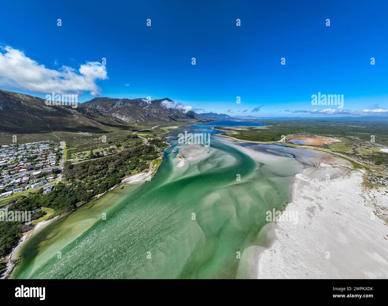 Panorama della laguna del fiume Klein, Hermanus, Provincia del Capo Occidentale, Sudafrica, Africa Foto Stock