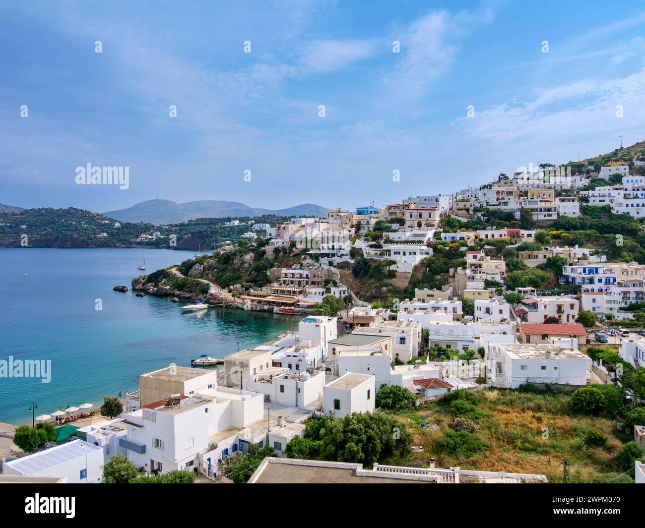 Pandeli, vista rialzata, Agia Marina, Leros Island, Dodecaneso, isole greche, Grecia, Europa Foto Stock