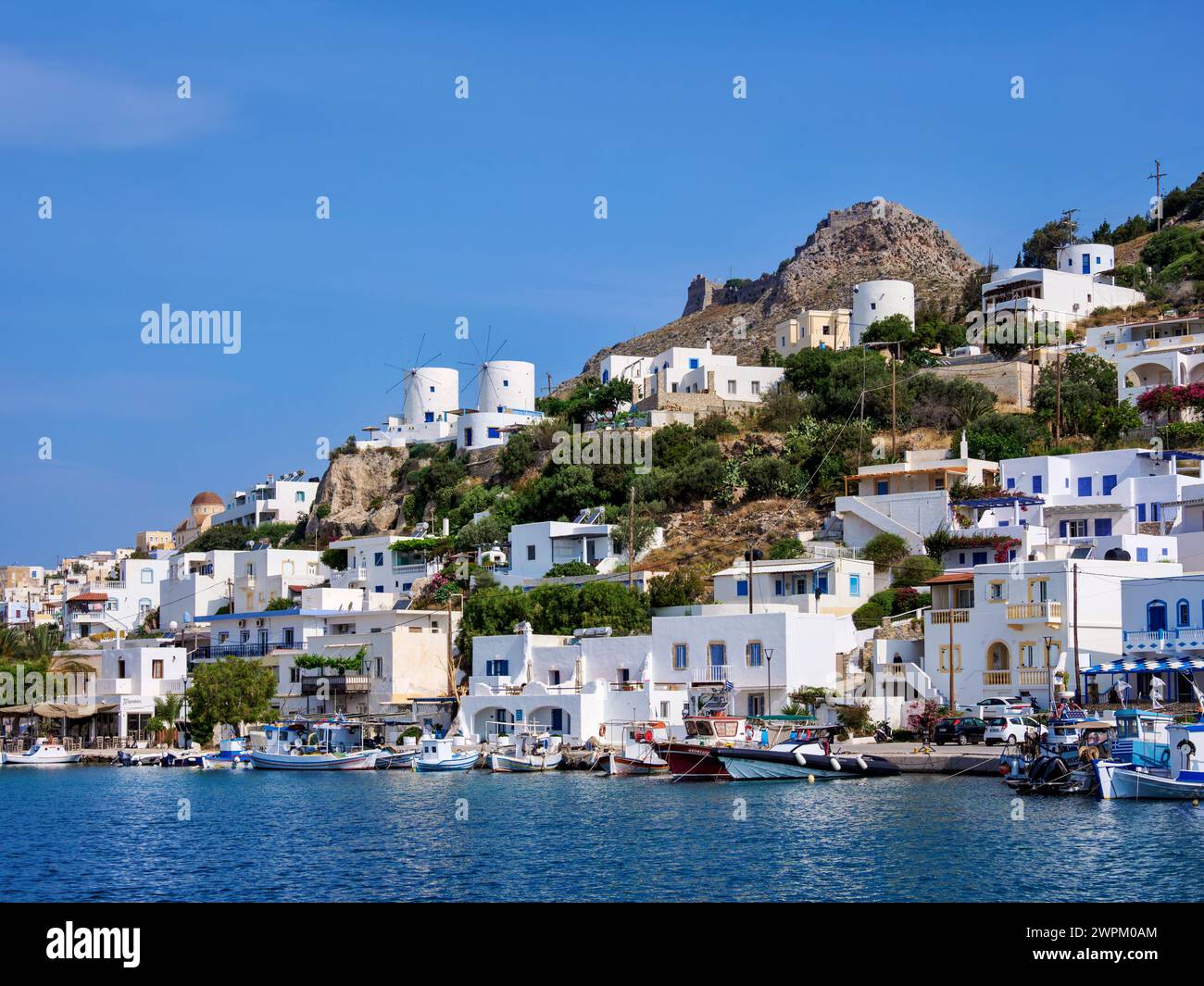 Pandeli Waterfront, Leros Island, Dodecaneso, Isole greche, Grecia, Europa Foto Stock