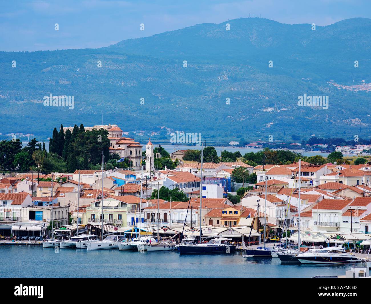 Porto di Pitagoreio, vista sopraelevata, isola di Samo, Egeo settentrionale, isole greche, Grecia, Europa Foto Stock