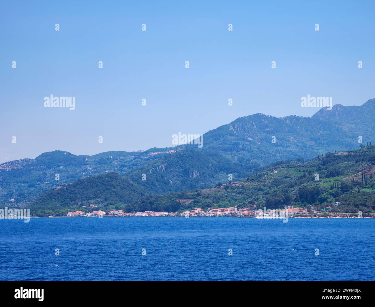 Vista verso Kokkari, Samos Island, Egeo settentrionale, Isole greche, Grecia, Europa Foto Stock